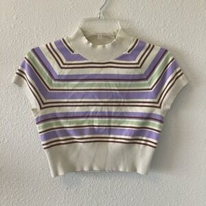Aritzia Women's Knit Top Sun-deh Striped Small Cropped Multicolor Trendy Cute
